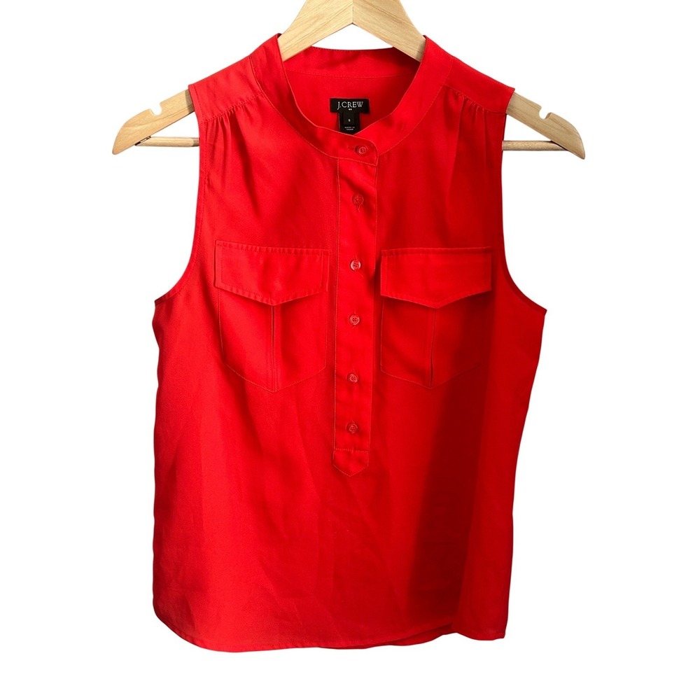 J. Crew Sleeveless Band Collar Utility Blouse Red Size 0
